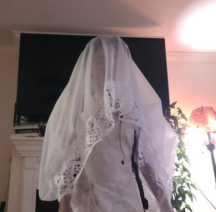 I only made the veil, wedding dresses are a bit harder